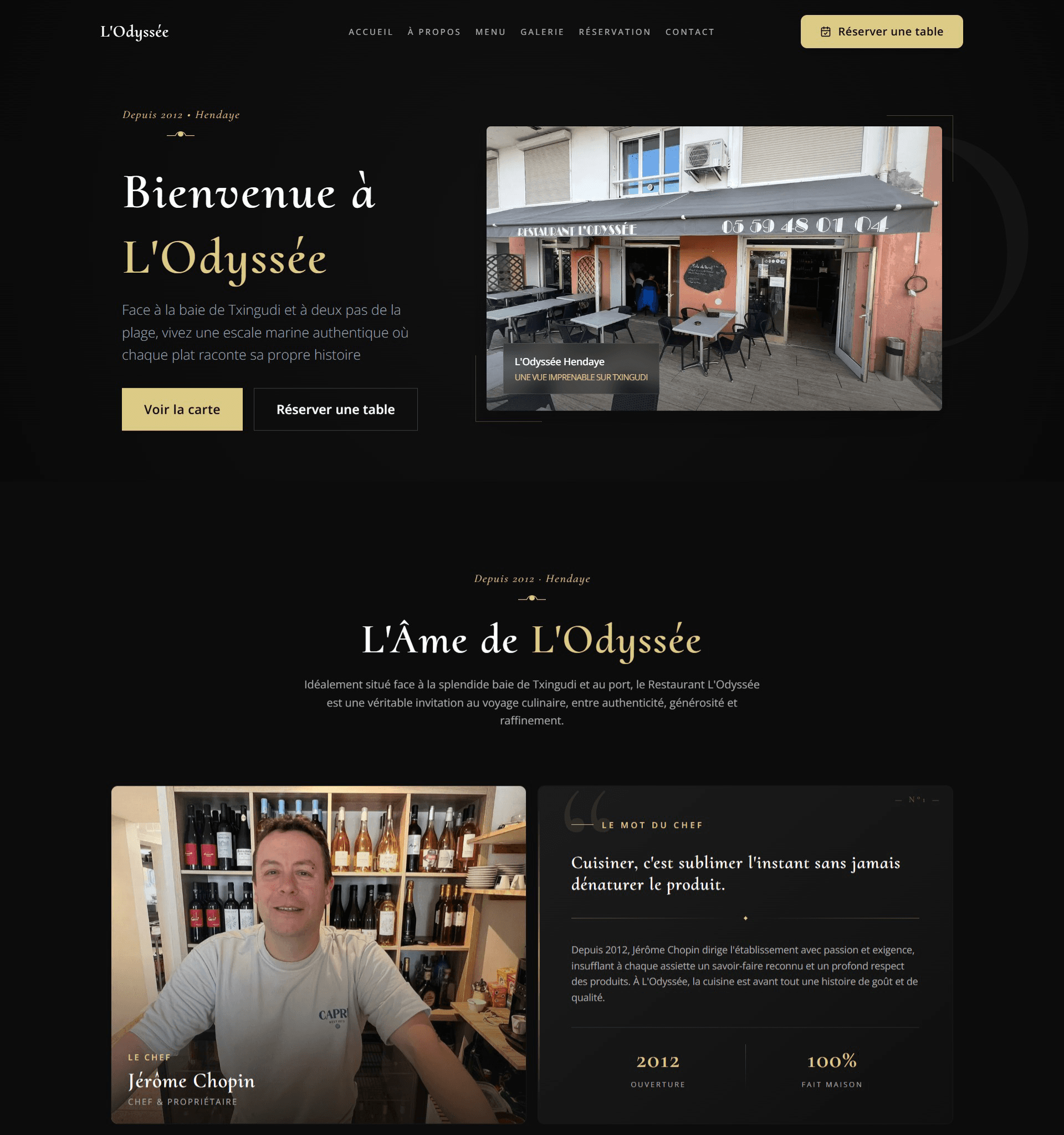 L'Odyssée — Restaurant · Hendaye, Pays Basque, site web réalisé par YUXDEV